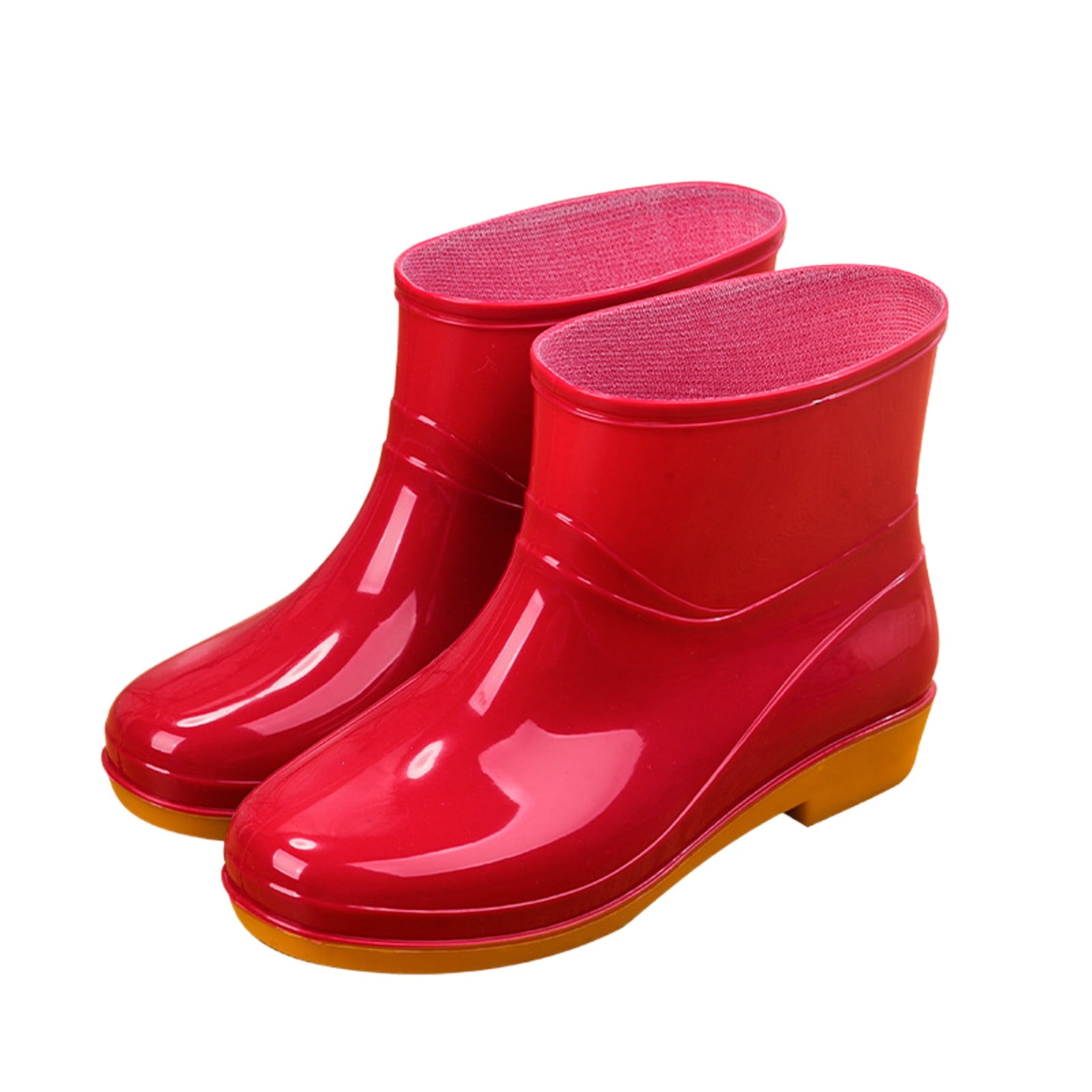 Dakaela Womens Rain Boots Waterproof Slip on Garden Shoes Rubber Sole Ankle Rainboots Booties Red 6.5