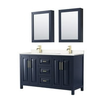 60" Double Vanity Set - Dark Blue & Carrara Marble - Undermount Sinks & Cabinets