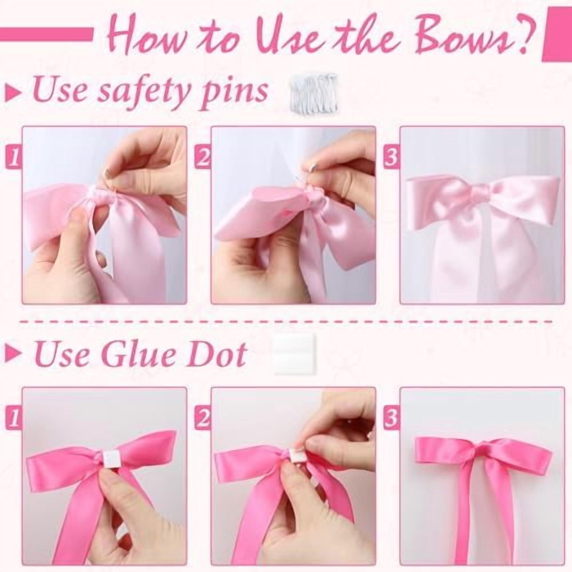 40Pcs Pink Bow Wall Decor, DIY Bow Photo Backdrop, Ribbon Bows Garland, Pink Bows Party Decor for Women Girls Birthday, Baby Shower, Bachelorette Wedding Party, Room Bedroom Decor