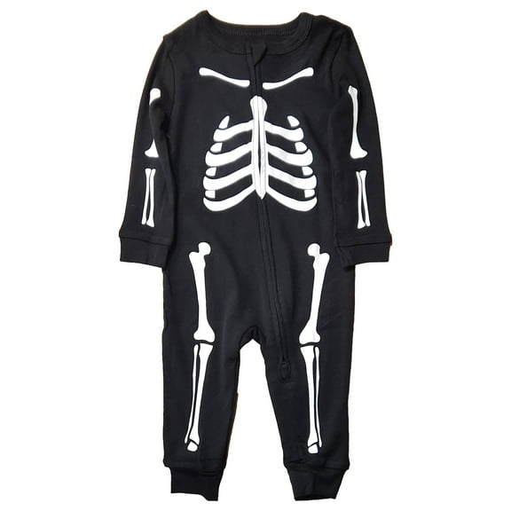 Infant Boys Black & White Skeleton Front Zip Halloween Sleeper 6-9 Months