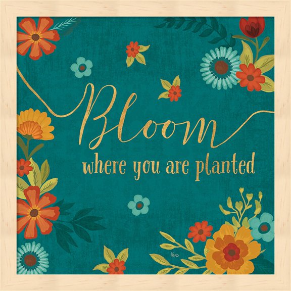 Flourish I Teal by Veronique Charron, Framed Wall Art, 13.25W x 13.25H