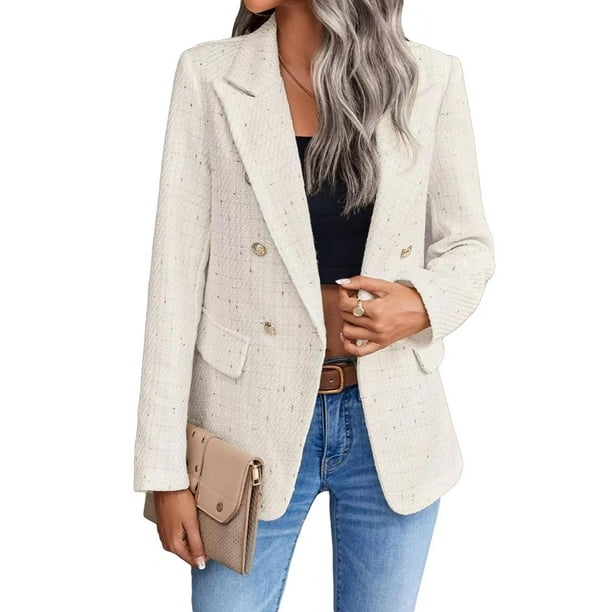 Chaqueta tipo blazer Mina Self Leather para mujer, color beige, talla XL
