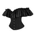 thumbnail image 4 of Stichou Women's Corset Top Jacquard Ruffle Sleeve Lace Up Lingerie Overbust Bustiers Costumes Off The Shoulder Tops Black 2XL, 4 of 4