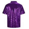 thumbnail image 5 of Mens T-shirts Men's Relaxed Short Sleeve Turndown Sequins Shirts 70s Disco Nightclub Party T Shirts Bulk Workout Men Fall Sweaters Tops Long Sleeve Scrub Undershirt V Neck Men Shirt Long for Purple, 5 of 7