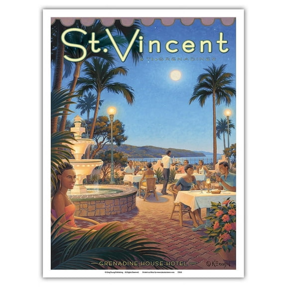 St Vincent & The Grenadines - Grenadine House Hotel - Vintage Travel Poster by Kerne Erickson - Master Art Print (Unframed) 9in x 12in