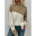thumbnail image 6 of Women'S Casual Color Block Sweater Crewneck Long Sleeve Ribbed Knit Pullover Top Khaki M, 6 of 8