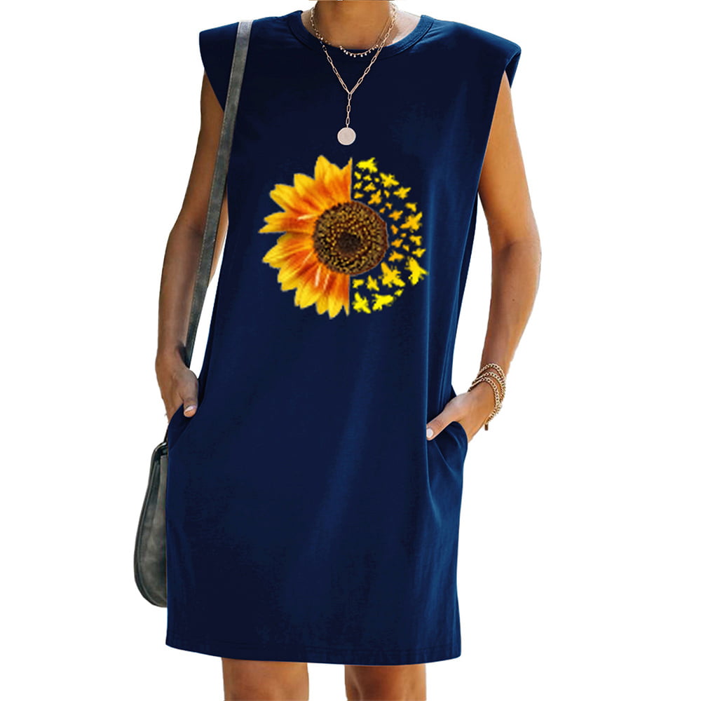 her lip to Sunflower-printed Midi Dress - greatriverarts.com