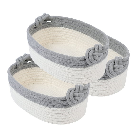 Unique Bargains 3Pcs Woven Storage Basket with Handles Gray 12.6*7.9*4.7in
