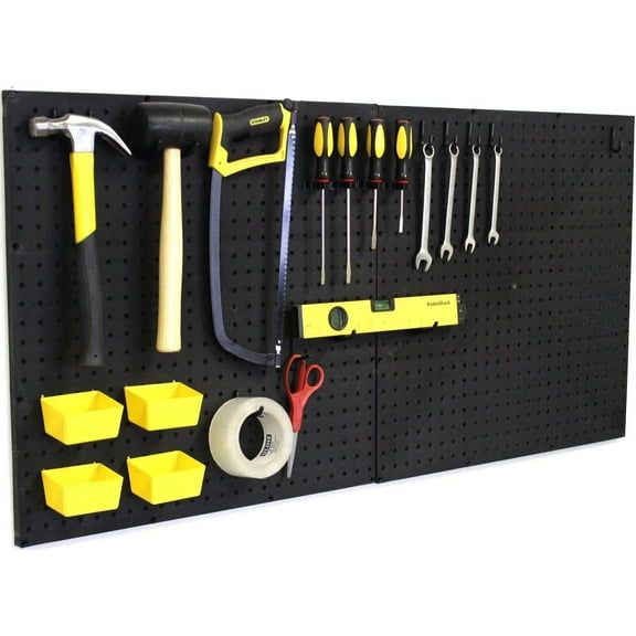 WallPeg PEGBOARD Panels Peg Board Plastic Pegboard Kit 24"x24" (1, Black)