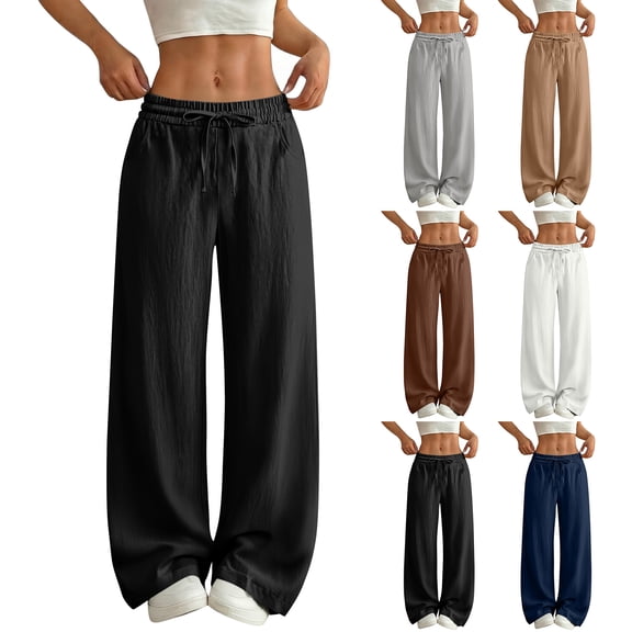 Women's Linen Pants Wide Leg Light Weight Drawstring Waist Swimsuit Cover Ups Beach Pants Black 2XL