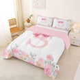 thumbnail image 2 of Manfei Cute Bow Monogram S Queen Comforter Set,Kawaii Floral Comforter Sets Queen,Pink,Pink Reversible,3pcs,1 Comforter and 2 Pillowcases, 2 of 7