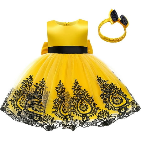 

DNDKILG Infant Baby Toddler Child Children Kids Bow Summer Dress for Girls Sleeveless Dresses Sundress Yellow 1Y-6Y