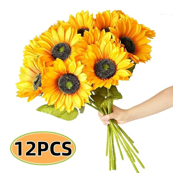 Artificial Sunflower Fake Silk Sunflowers Long Stem Sunflower Decor for Wedding Birthday Party Summer Outdoor Indoor Decor 12PCS