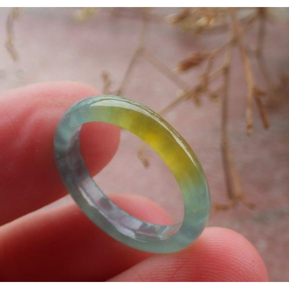 Icy Yellow Green Natural A JADE Jadeite Circle RING USA.4.75 RING 700825 TN