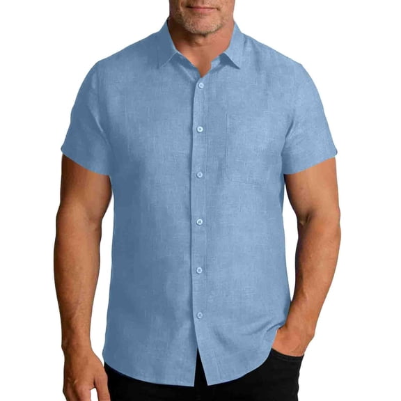 Jessboyy Men's and Big Men's Casual Button Down Shirts Short Sleeve Button up Work Shirt with Pockets Summer Vacation Wedding Party Shirts Blue XXXXL