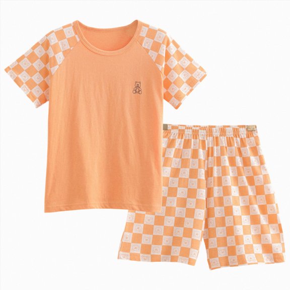 dmqupv Pjs for Girls Pajama Sets Ruffled Sleepwear Casual Short Sleeve Shirt and Shorts 2pcs Summer Pjs Set Orange,3-4 Years