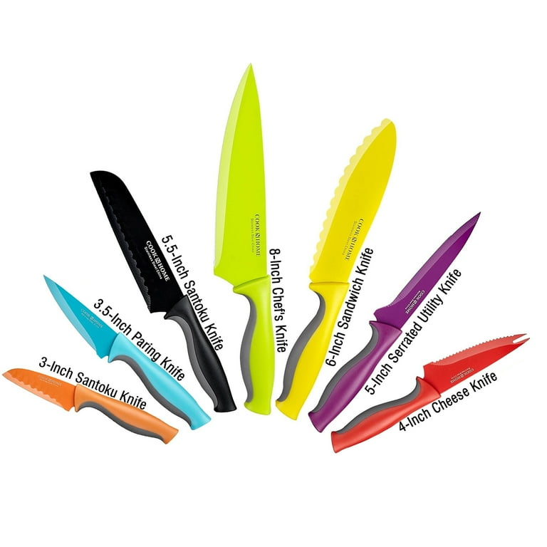 14-Piece Multicolor Coated Carbon Stainless Steel Kitchen Knife Set with Sheaths 14-Piece Multicolor Coated Carbon Stainless Steel Kitchen Knife Set with Sheaths
