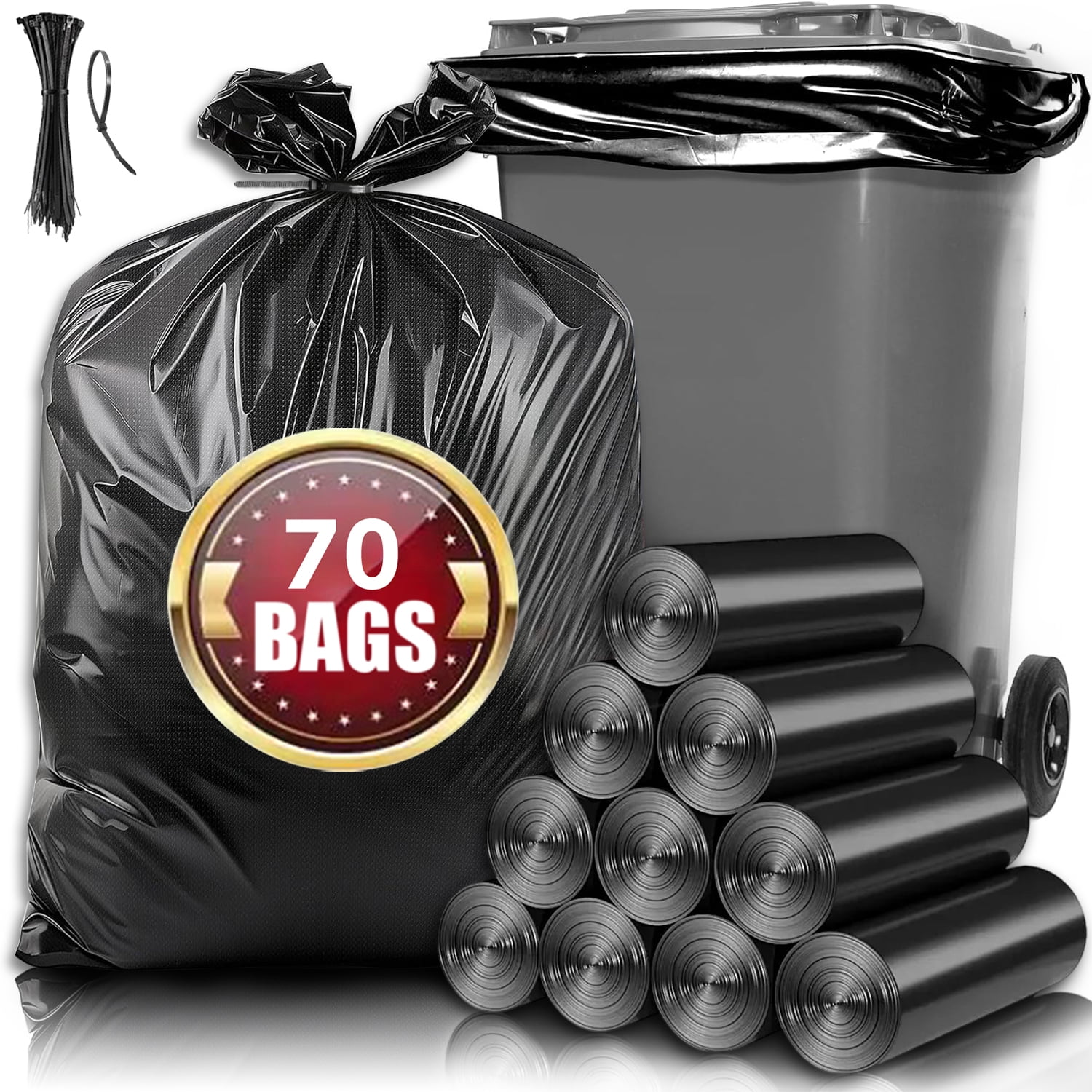 40-45 Gallon Trash Bags, 1.5Mil, Black Heavy Duty Garbage Can Liners 36'' x 44'' (70 Count)