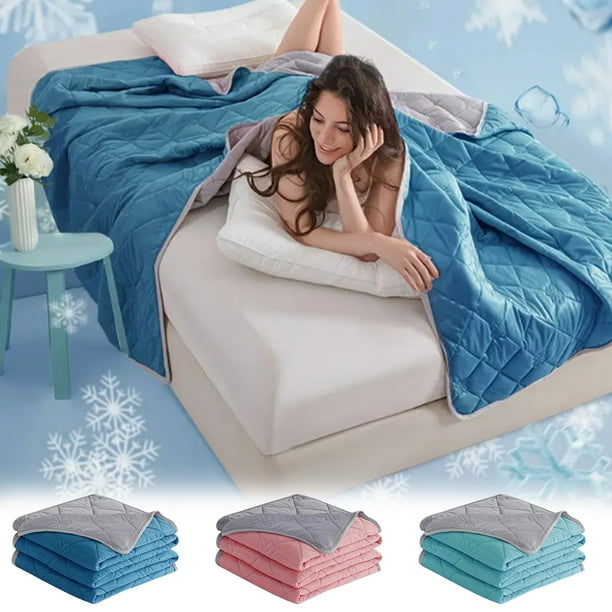 Edredón de verano refrescante | Manta fina y transpirable Ice Silk - Poliéster ligero para durmientes calientes | Absorción de humedad | Lavable | 100x150cm | Azul Rosa Verde | 1 Pieza