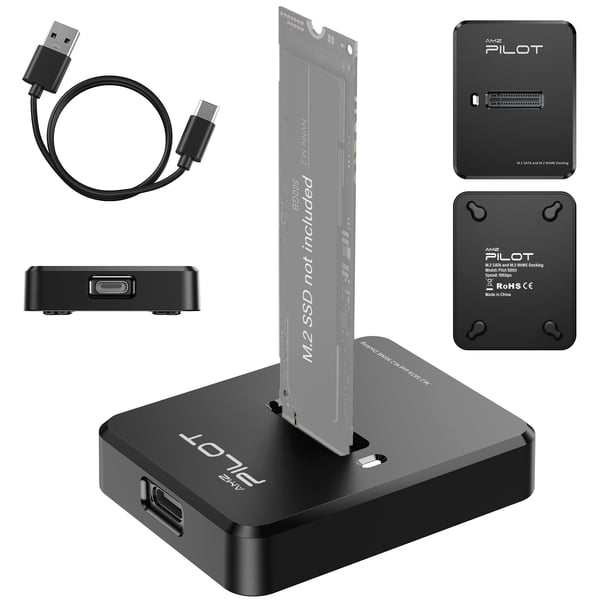 Estación de acoplamiento AMZPILOT M.2 NVMe y SATA a USB C con lector