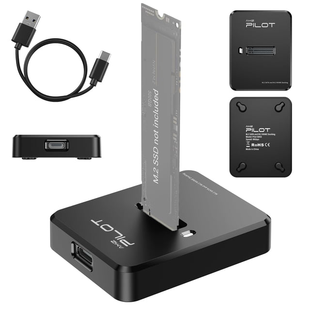 Estación de acoplamiento AMZPILOT M.2 NVMe y SATA a USB C con lector