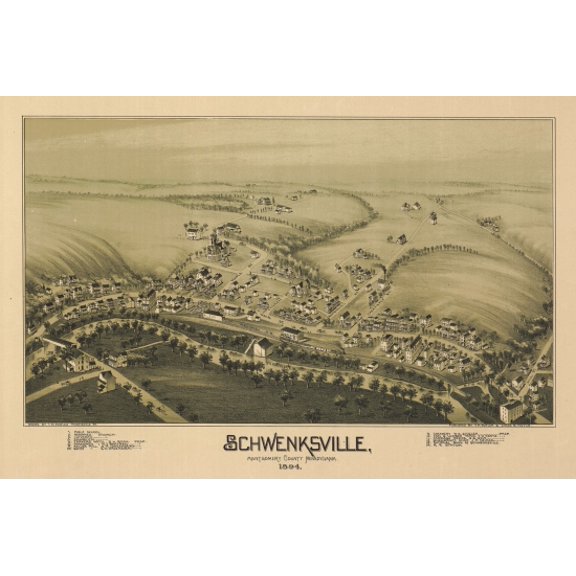 Vintage Map of Schwenksville Pennsylvania 1894 Montgomery County Canvas Art - (18 x 24)