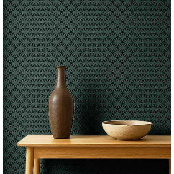 S4Sassy Modern Geometric Quatrefoil Wallpaper - Green Wall Covering, 25" x 120" Self-Adhesive Vinyl Walls Paper, Decorative Walls Wrap, Easy DIY Wall Covering For Bedroom, Cabinets