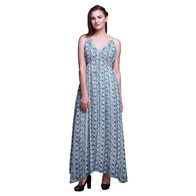 Bimba Robe Longue Maxi d'Été Imprimée à Col en V pour Femmes Shibori, Tenue de Villégiature de Vacances - Grand