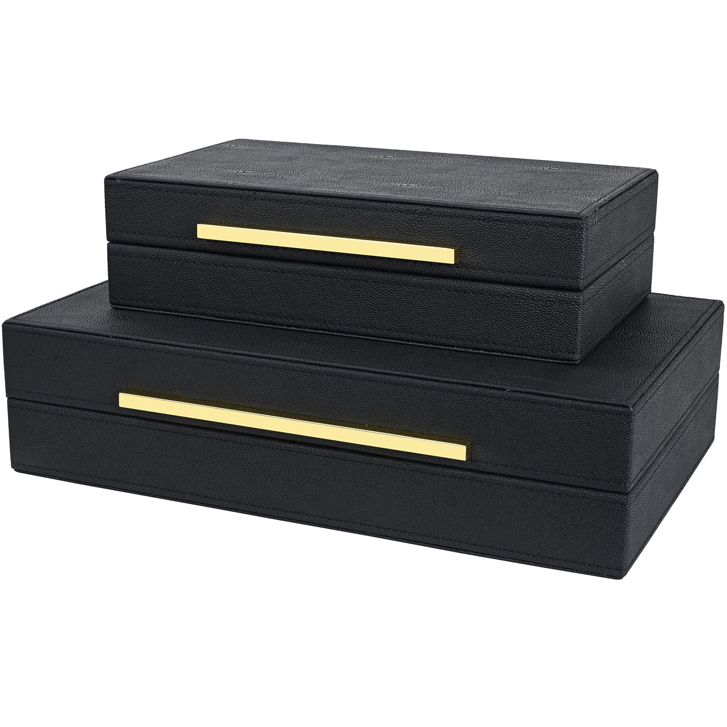 Black Shagreen Box Set Of 2 Faux Leather Decorative Boxes Large Nesting Storage With Lids For Modern Home Decor Stacking Organizer