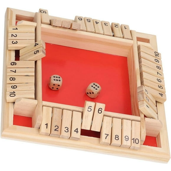 Shut The Box Dice Game,Classic 4 Sided Wooden Board Game 12 Number Classic Tabletop Games for 2-4 Player