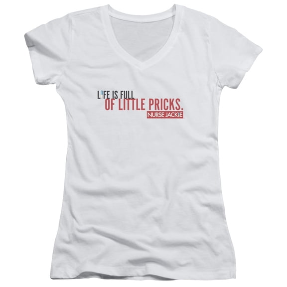 Nurse Jackie Life Is Full Junior Women's V-Neck T-Shirt White