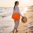 thumbnail image 2 of Mesh Tote Bag for Women, 16''x7.5''x10'' Lightweight Breathable Polyester Shoulder Bag, Multiple Pockets, Adjustable Crossbody Strap, Black Gym Beach Travel Bag - Orange, 2 of 6