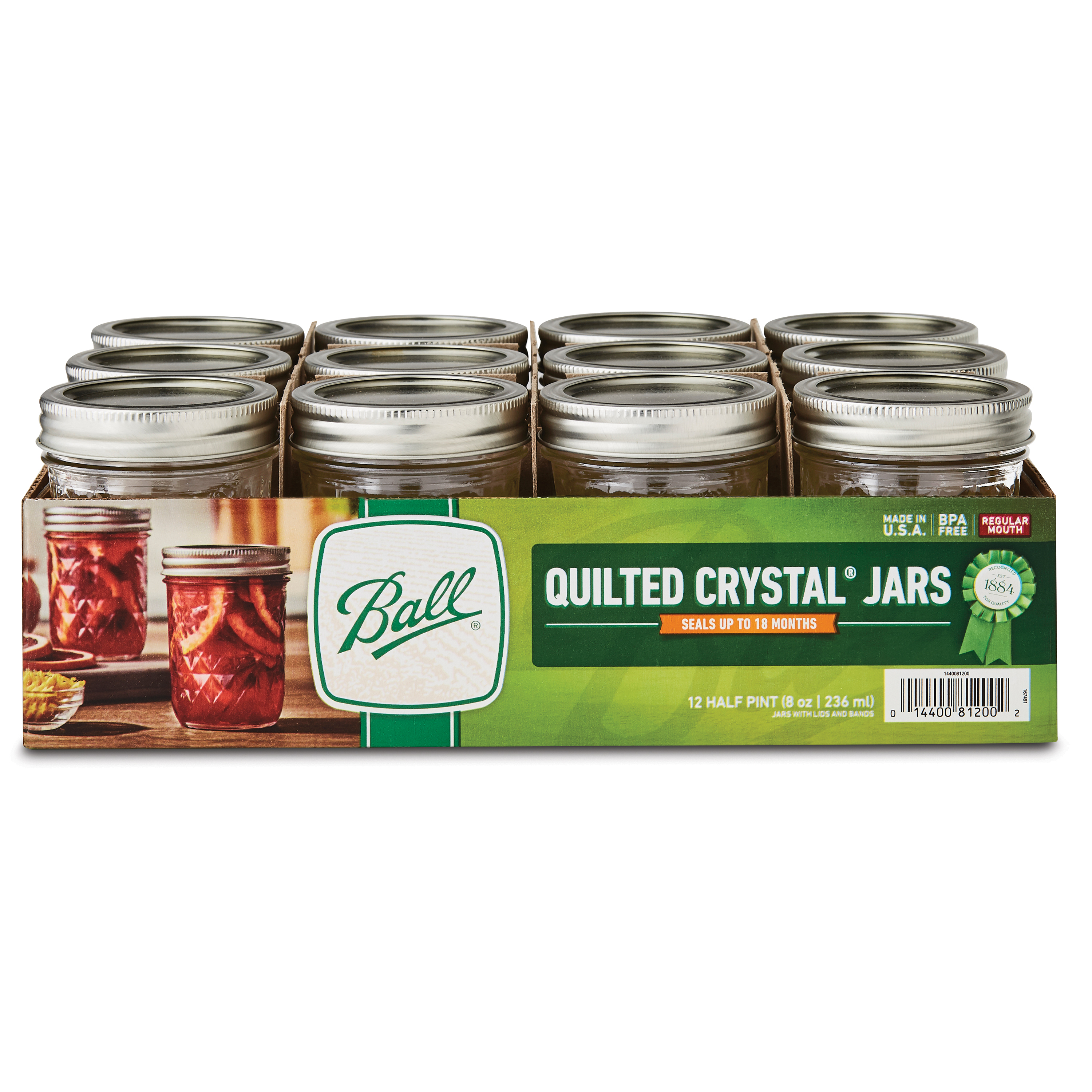 Ball Quilted Crystal Mason Jar w/ Lid & Band, Regular Mouth, 8 Ounces, 12 Count, 4 Lb. - image 3 of 8