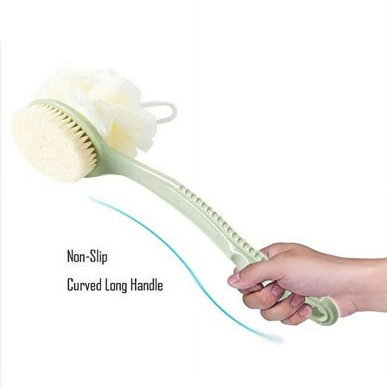 Shower Body Brush with Bristles and Loofah,Back Scrubber Bath Mesh Sponge  with Curved Long Handle for Skin Exfoliating Bath, Massage Bristles  Suitable for Wet or Dry, Men and Women (Mint) - Walmart.com