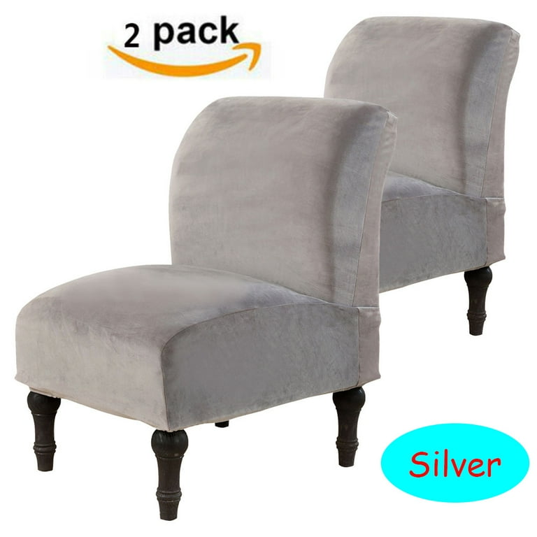 2 Pack Stretch Armless Chair Covers Accent Chair Slipcovers Protector Modern Solid Velvet Slipper Chair Cover for Living Room Silver
