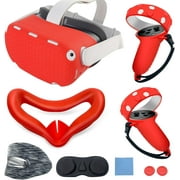 Compatible with Oculus Quest 2 Silicone Case Accessory with VR Case Cover, Silicone VR Face Cover Pad and Touch Controller Grip Cover Compatible with Quest 2, Disposable Eye Cup (Red)