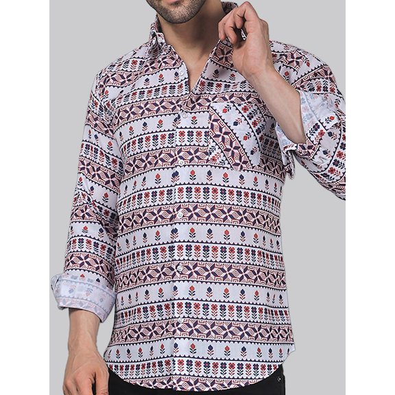 Starry Night Men's Printed Full Sleeve Casual Linen Shirt
