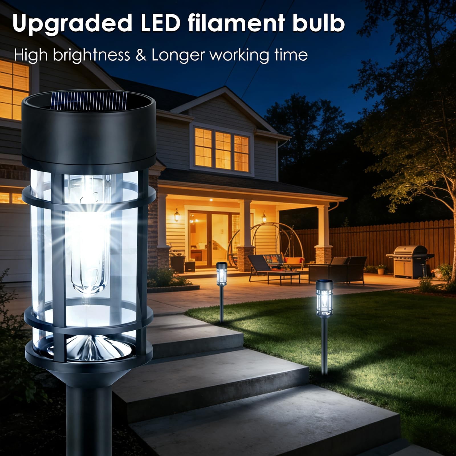 Solar Pathway Lights, 8 Pack LED Solar Lights Outdoor Waterproof, Glass Metal Garden Lighting for Yard Path Landscape Lawn Walkway Driveway, 3000K