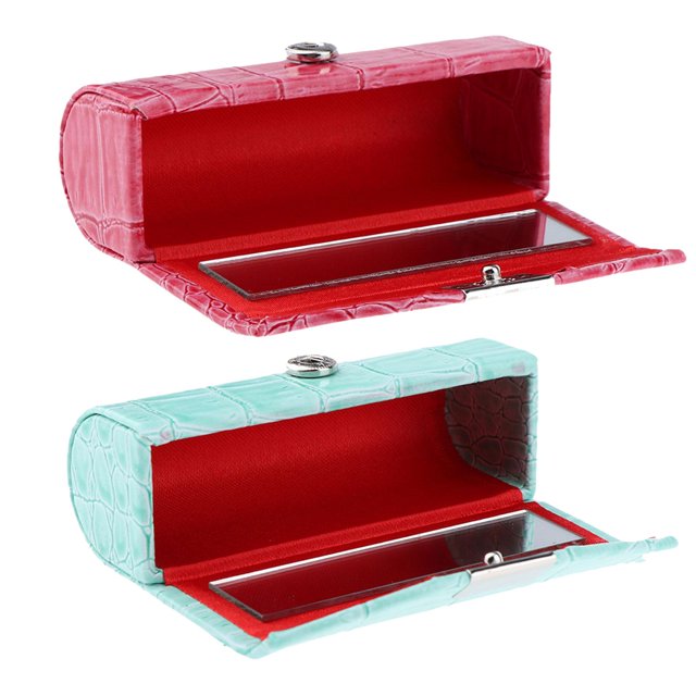 Estuche de Lápiz Labial de Cuero PU Baoblaze 2 Uds con Espejo Rojo