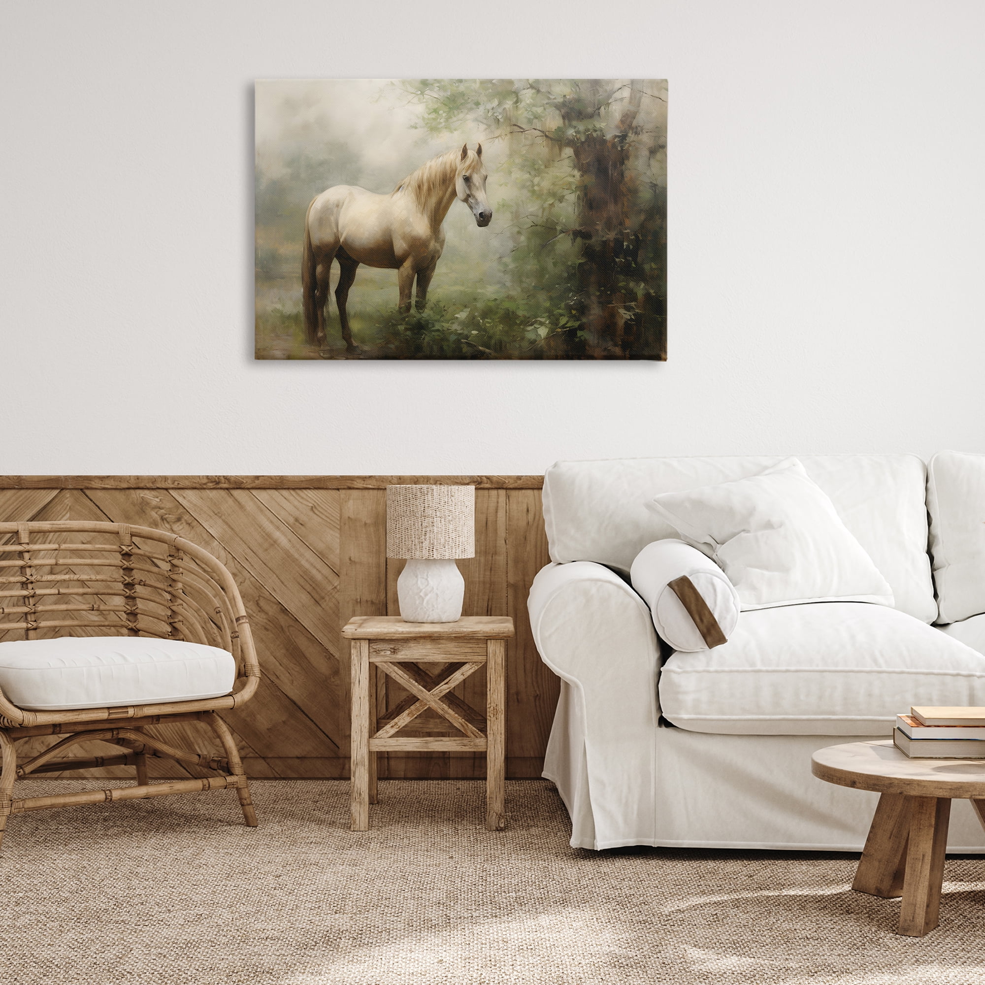 Stupell Industries Horse in Forest Woods Landscape Painting Gallery Wrapped Canvas Art Print Wall Art, 36 x 24