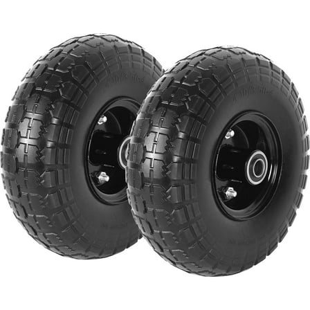 (2-Pack) 10-Inch Solid Tire 4.10/3.50-4" Tire and Wheels Flat Free with 5/8" Bearings, 2.2" Offset Hub - Perfect for Hand Truck, Wheelbarrow, Trolley, Garden Wagon Carts, Utility Cart