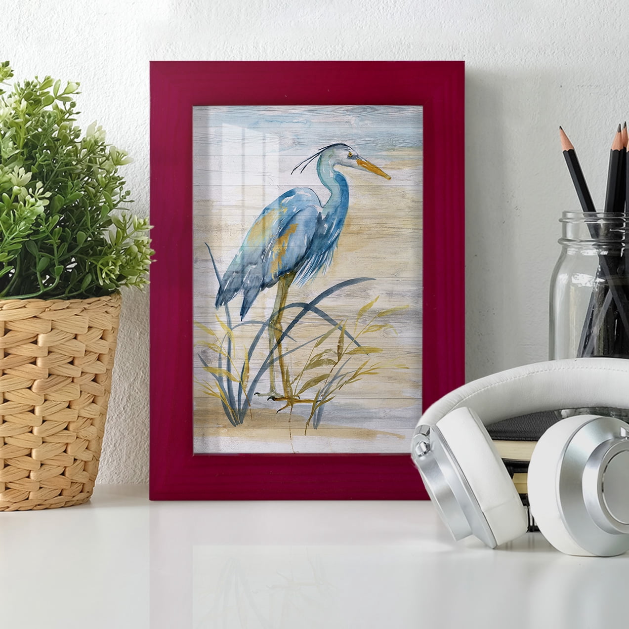 Blue Heron I -Framed Print w/glass-Cherry Red