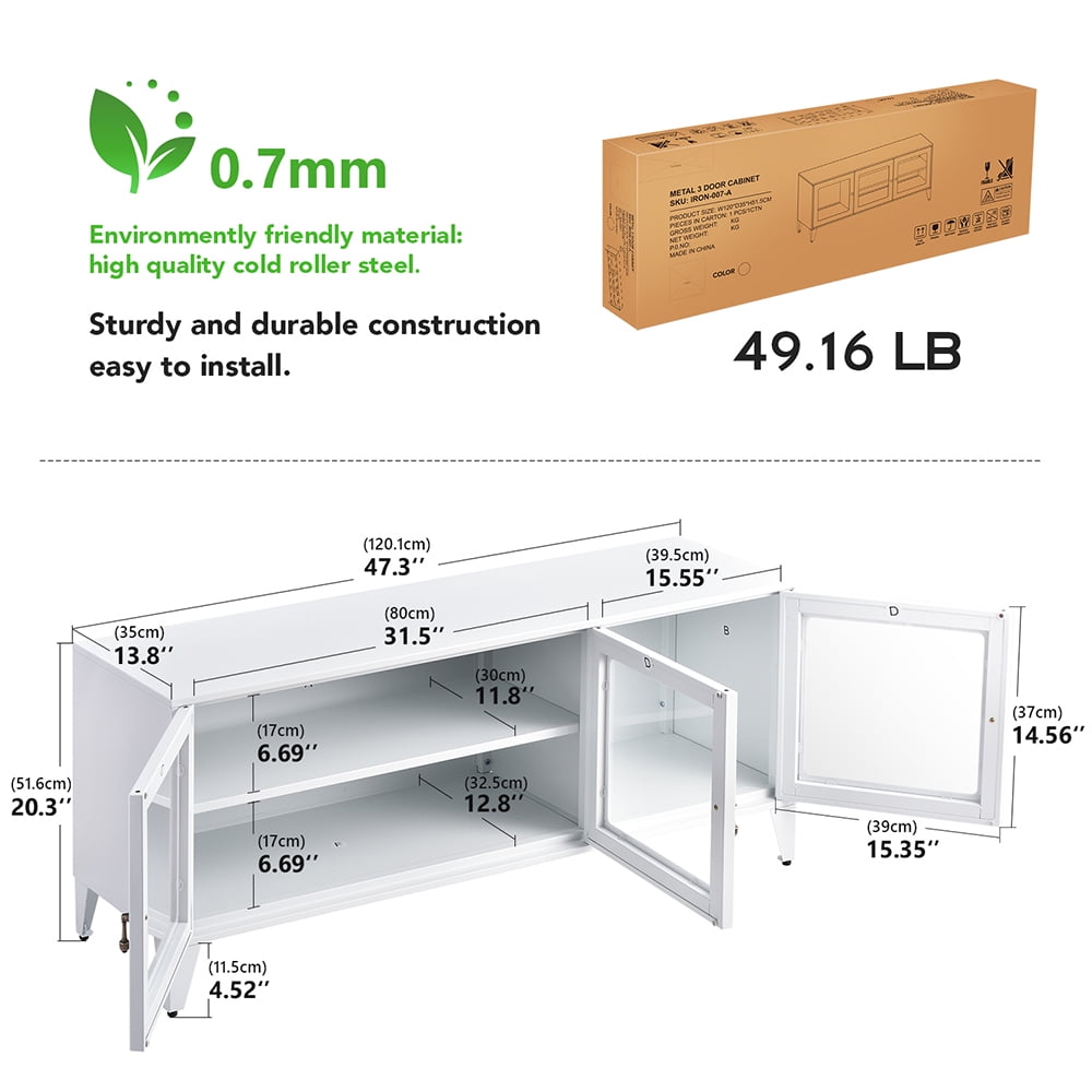 Private Jungle Modern TV Stand for TVs up to 55", Console Storage Cabinet Shelf with 3 Glass Door-White Private Jungle Modern TV Stand for TVs up to 55", Console Storage Cabinet Shelf with 3 Glass Door-White