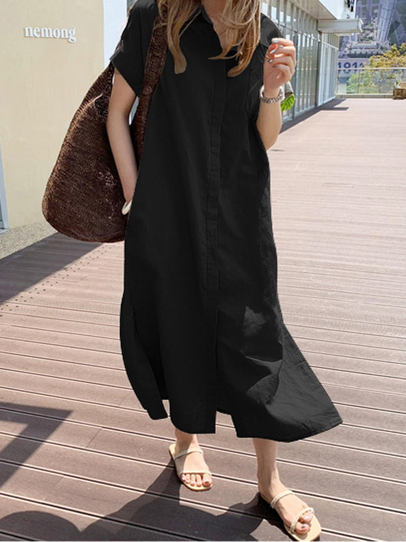 chinese dress ladies Zanzea Women's Fashion 5 Colors Long Sleeves Pocket V-Neck Tunic Dress Classic Black / L main image 0