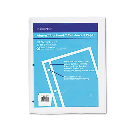 Rip Proof Reinforced Filler Paper 3-Hole, 8.5 x 11, Unruled, 100/Pack