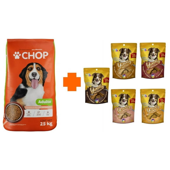 Paquete Chop adulto 25 kg + 2 premio yummy fancy pets 100 gr.