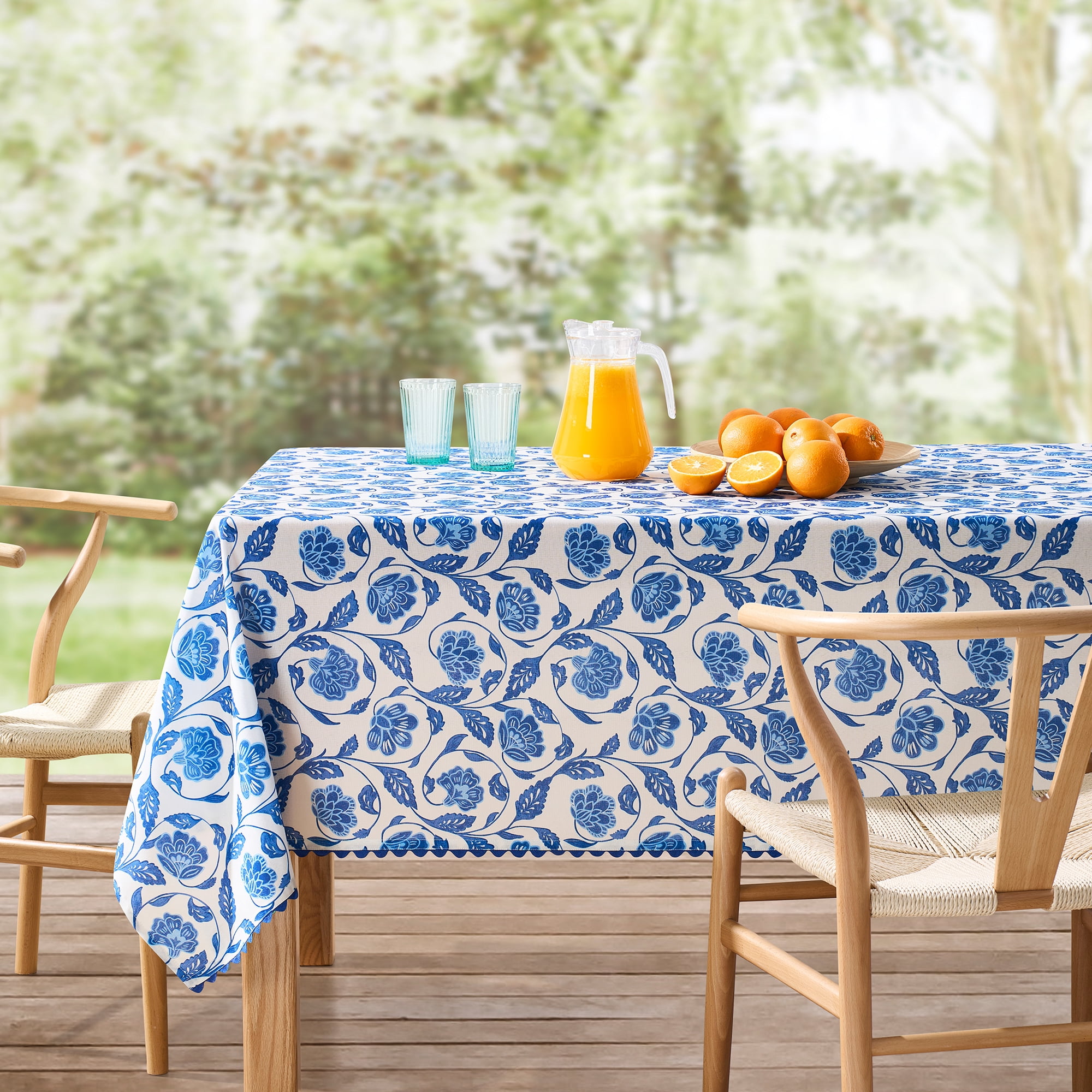 Mainstays by Becky G. & Alejandra Fabric Tablecloth, Blue Floral, 60" x 102"