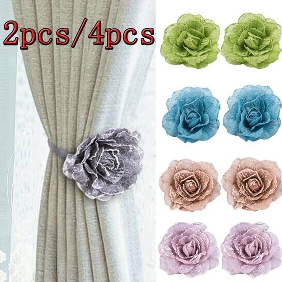 LINASHI 2pcs/4pcs Vintage Rose Magnetic Curtain Tieback Flower Curtain Holdback Window Curtain Decorative Buckle for Home Office Cafe Balcony, Coffee