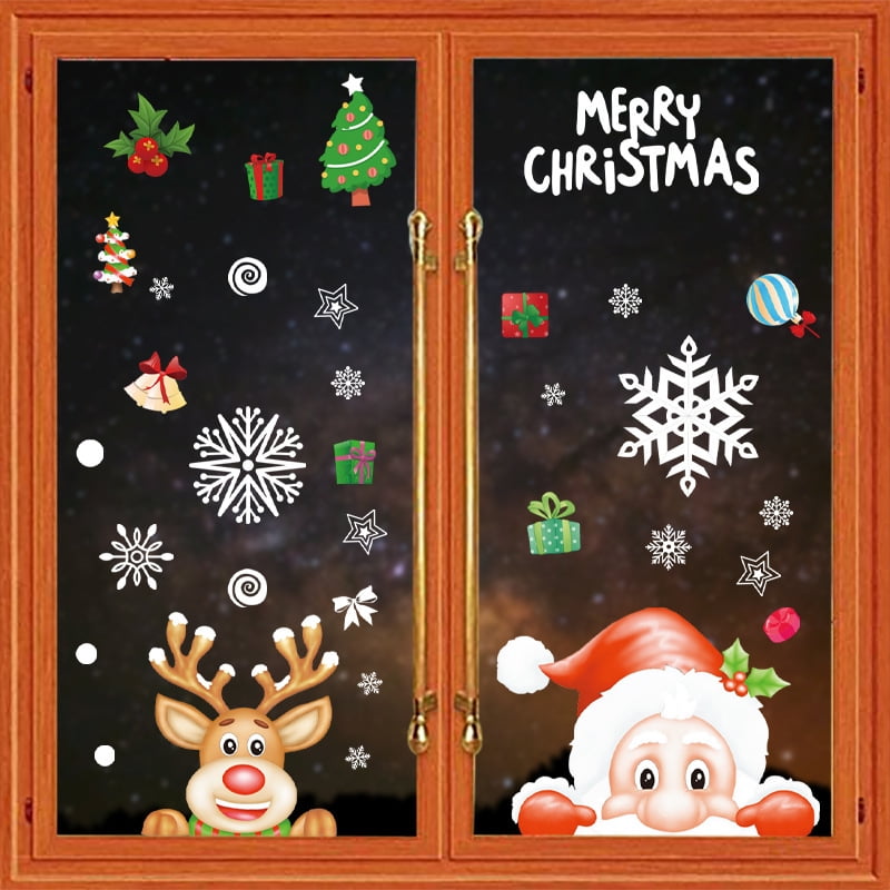 New 8 Sheets Christmas Window Clings Snowflake Reindeer Window Stickers 