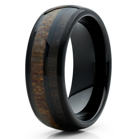 8mm Tungsten Wedding Band Deer Antler Ring Carbide 8mm Tungsten Wedding Band Deer Antler Ring Carbide Cherry Wood Two Tone Comfort Fit